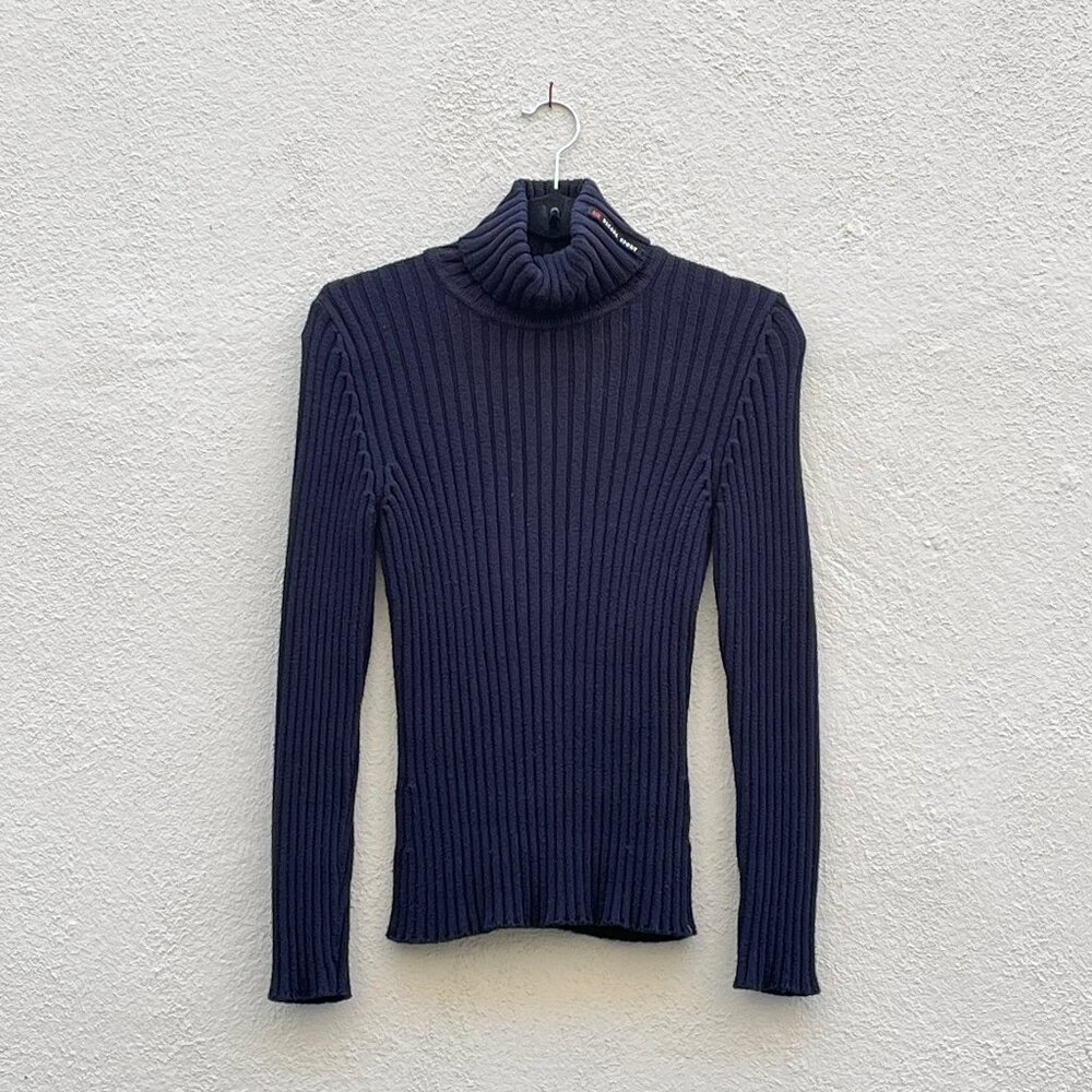 Women's Escada Sport Minimal Ribbed Cotton Turtleneck Sweater Size Small